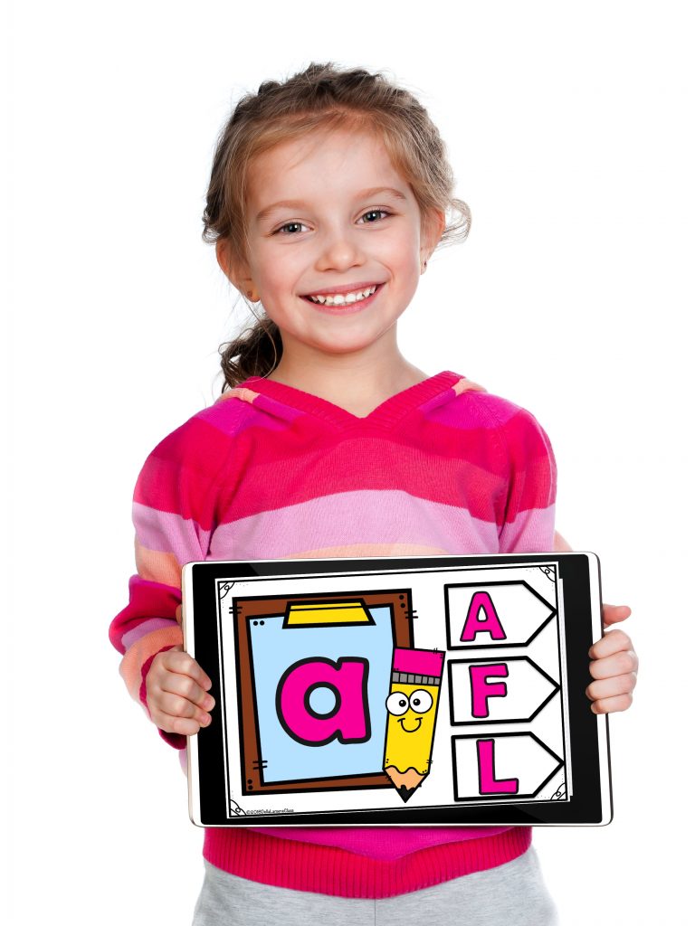 Kindergarten child using Boom cards on an iPad